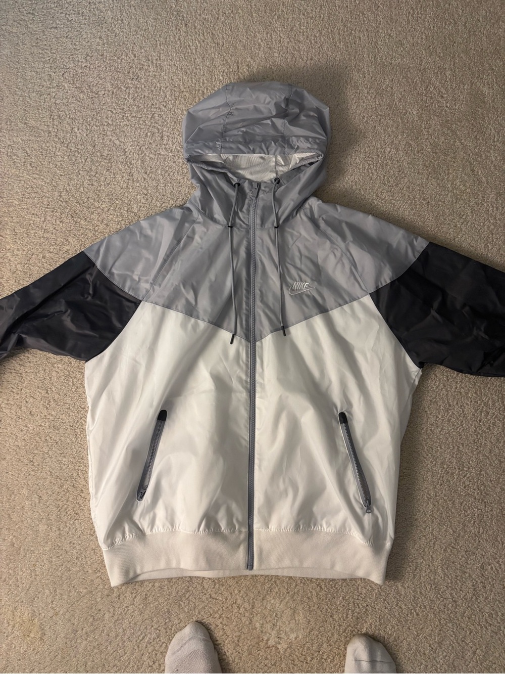Nike Men's Colorblock Hooded Windbreaker Jacket - Gray/White/Black